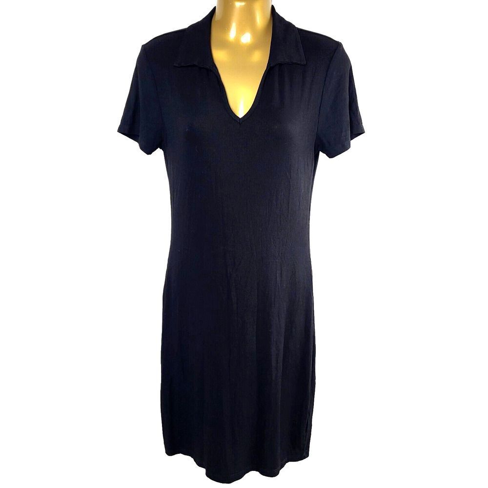 Ambiance Black Mini Dress Med to Large* Ribbed Collared Pullover Stretch Bodycon - Picture 3 of 11
